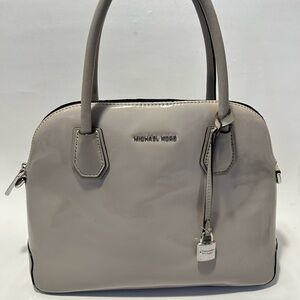 Michael Kors Patent Satchel in Light Taupe